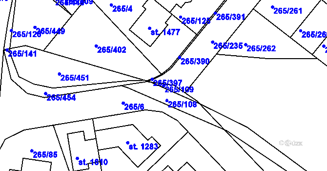 Parcela st. 265/109 v KÚ Neředín, Katastrální mapa