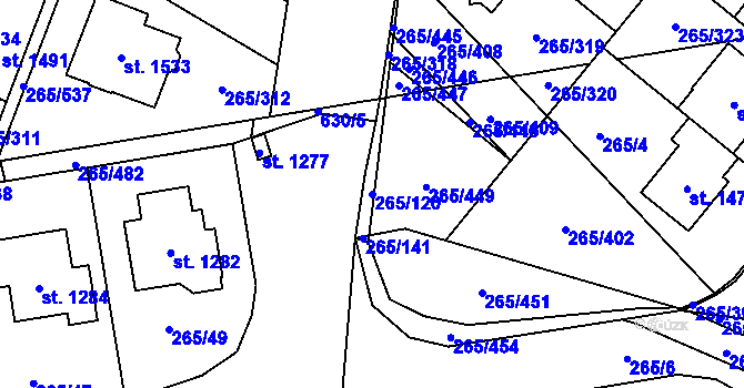 Parcela st. 265/120 v KÚ Neředín, Katastrální mapa
