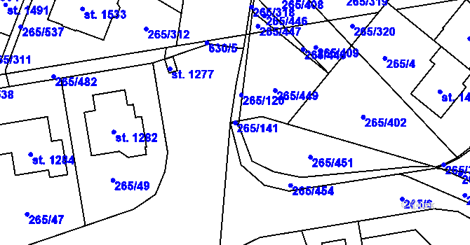 Parcela st. 265/141 v KÚ Neředín, Katastrální mapa