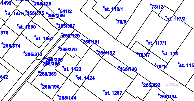 Parcela st. 265/192 v KÚ Neředín, Katastrální mapa