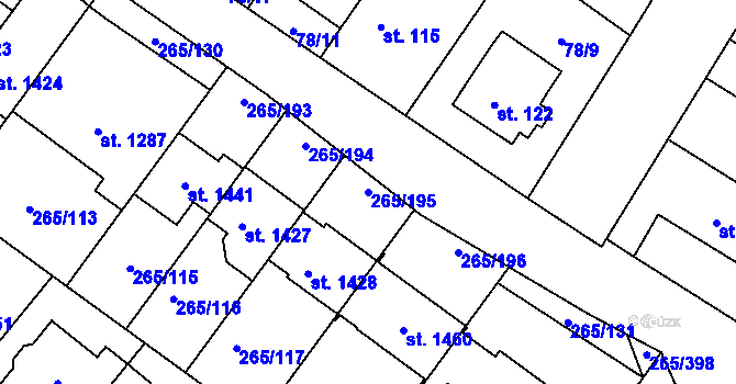 Parcela st. 265/195 v KÚ Neředín, Katastrální mapa