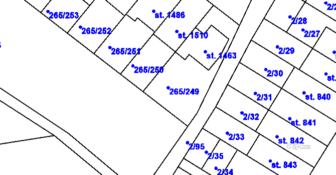 Parcela st. 265/249 v KÚ Neředín, Katastrální mapa