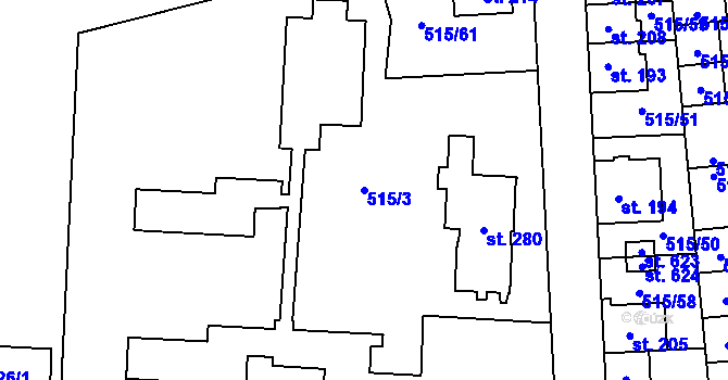 Parcela st. 515/3 v KÚ Neředín, Katastrální mapa