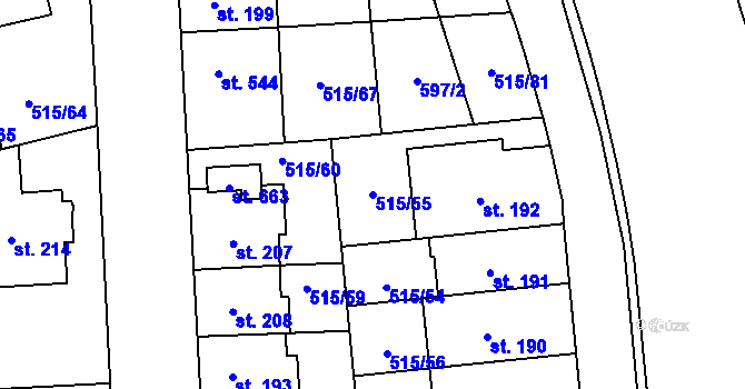 Parcela st. 515/55 v KÚ Neředín, Katastrální mapa