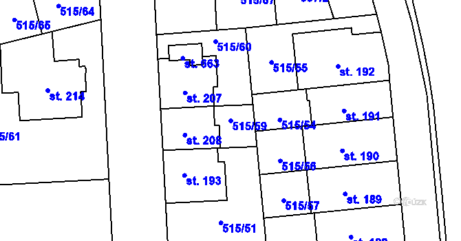 Parcela st. 515/59 v KÚ Neředín, Katastrální mapa