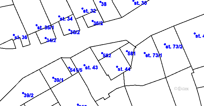 Parcela st. 582 v KÚ Neředín, Katastrální mapa