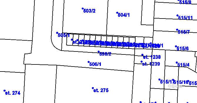 Parcela st. 598/2 v KÚ Neředín, Katastrální mapa