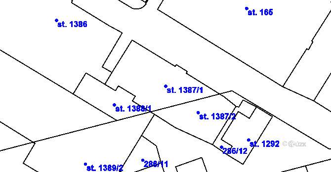 Parcela st. 1387/1 v KÚ Neředín, Katastrální mapa