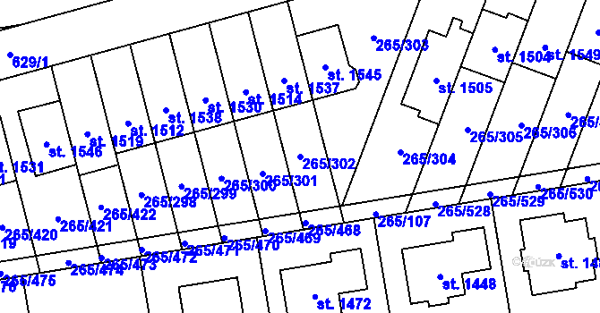 Parcela st. 265/302 v KÚ Neředín, Katastrální mapa