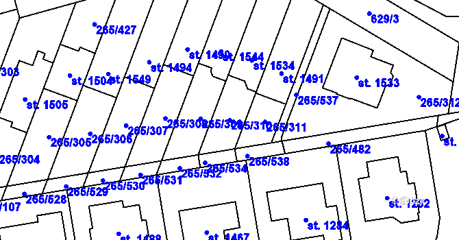 Parcela st. 265/310 v KÚ Neředín, Katastrální mapa