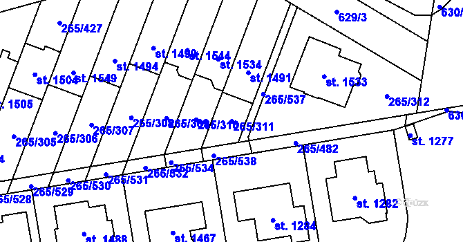Parcela st. 265/311 v KÚ Neředín, Katastrální mapa