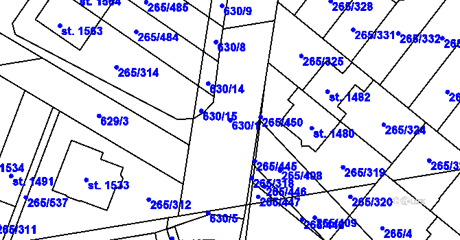 Parcela st. 630/1 v KÚ Neředín, Katastrální mapa