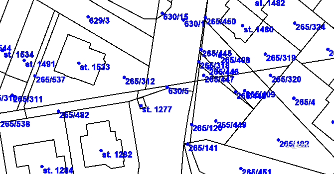 Parcela st. 630/5 v KÚ Neředín, Katastrální mapa