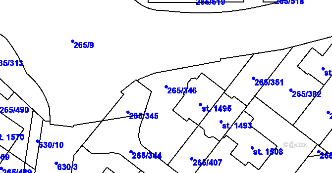 Parcela st. 265/346 v KÚ Neředín, Katastrální mapa