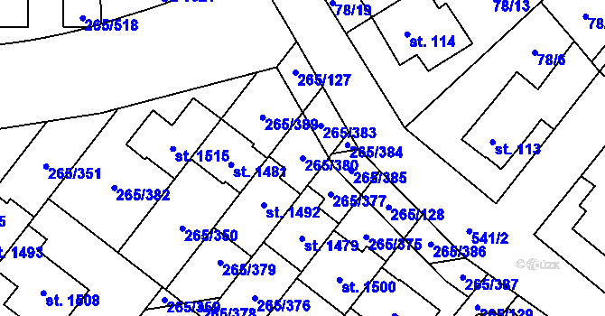 Parcela st. 265/380 v KÚ Neředín, Katastrální mapa