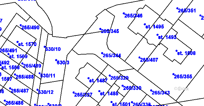 Parcela st. 265/344 v KÚ Neředín, Katastrální mapa