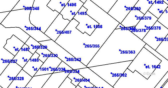 Parcela st. 265/355 v KÚ Neředín, Katastrální mapa