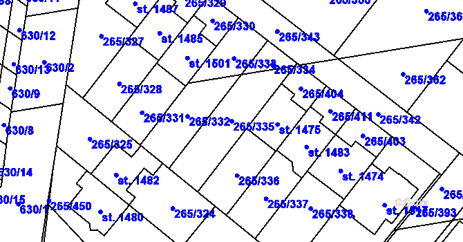 Parcela st. 265/335 v KÚ Neředín, Katastrální mapa