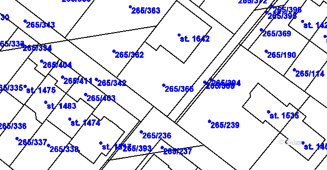 Parcela st. 265/366 v KÚ Neředín, Katastrální mapa