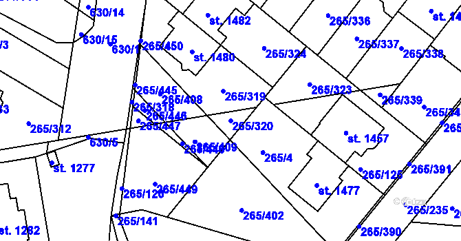 Parcela st. 265/320 v KÚ Neředín, Katastrální mapa