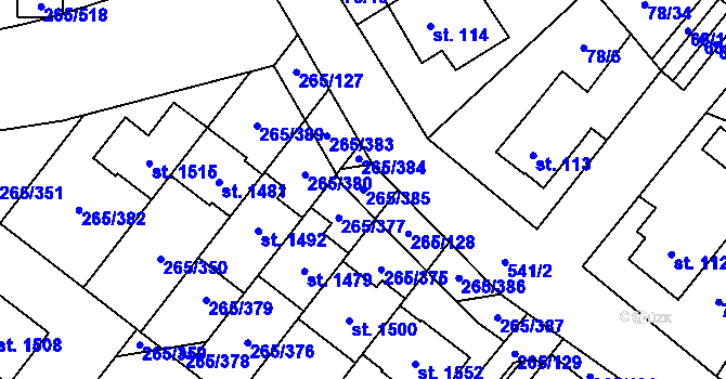 Parcela st. 265/385 v KÚ Neředín, Katastrální mapa