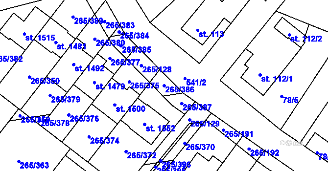 Parcela st. 265/386 v KÚ Neředín, Katastrální mapa