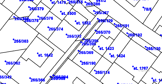 Parcela st. 265/395 v KÚ Neředín, Katastrální mapa