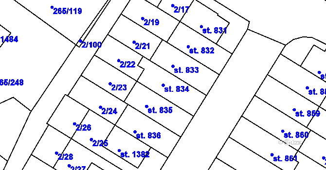 Parcela st. 834 v KÚ Neředín, Katastrální mapa