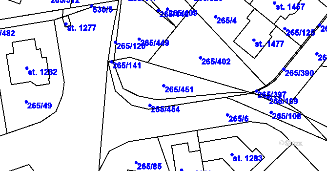 Parcela st. 265/451 v KÚ Neředín, Katastrální mapa