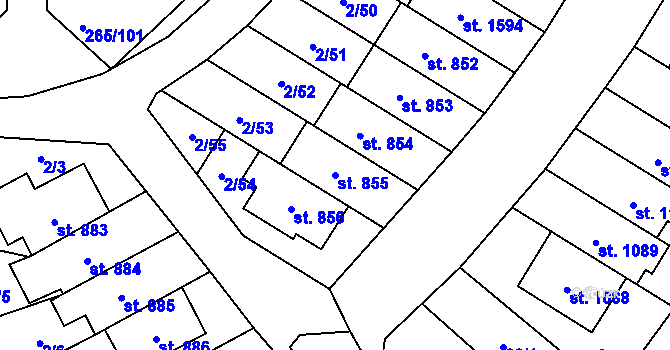 Parcela st. 855 v KÚ Neředín, Katastrální mapa