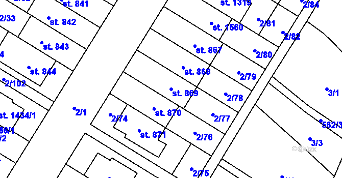 Parcela st. 869 v KÚ Neředín, Katastrální mapa