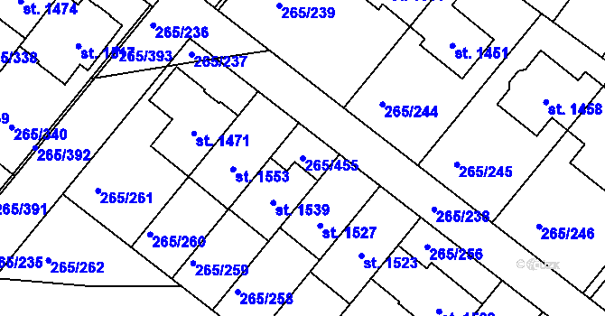Parcela st. 265/455 v KÚ Neředín, Katastrální mapa
