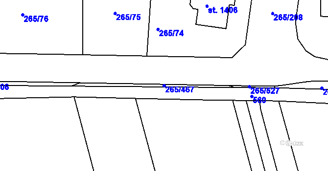 Parcela st. 265/467 v KÚ Neředín, Katastrální mapa