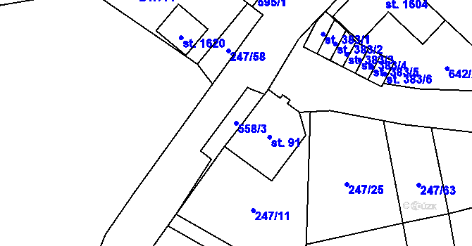 Parcela st. 558/3 v KÚ Neředín, Katastrální mapa