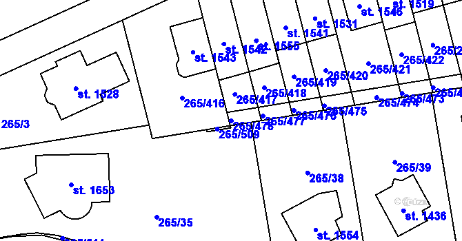 Parcela st. 265/478 v KÚ Neředín, Katastrální mapa