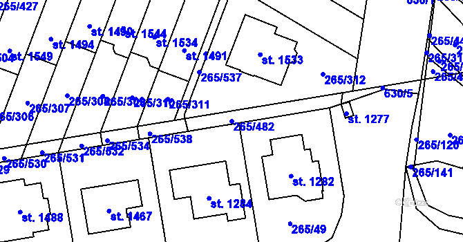 Parcela st. 265/482 v KÚ Neředín, Katastrální mapa