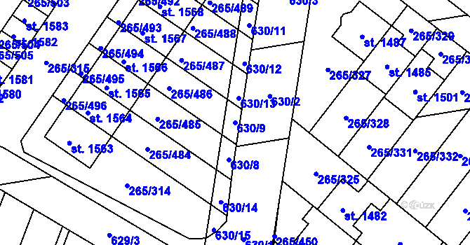 Parcela st. 630/9 v KÚ Neředín, Katastrální mapa