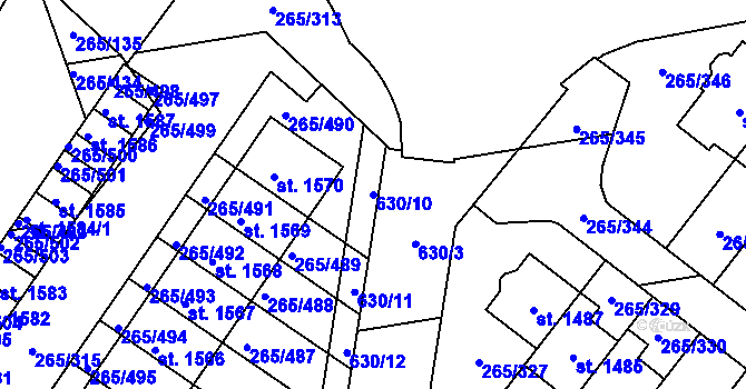 Parcela st. 630/10 v KÚ Neředín, Katastrální mapa