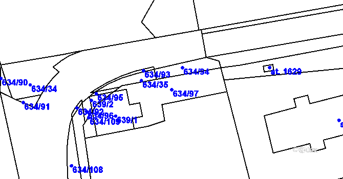 Parcela st. 634/97 v KÚ Neředín, Katastrální mapa