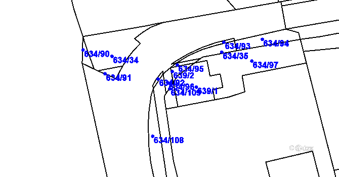 Parcela st. 634/109 v KÚ Neředín, Katastrální mapa