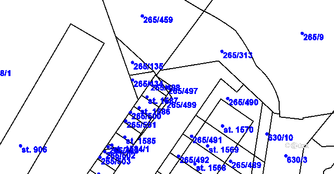 Parcela st. 265/497 v KÚ Neředín, Katastrální mapa