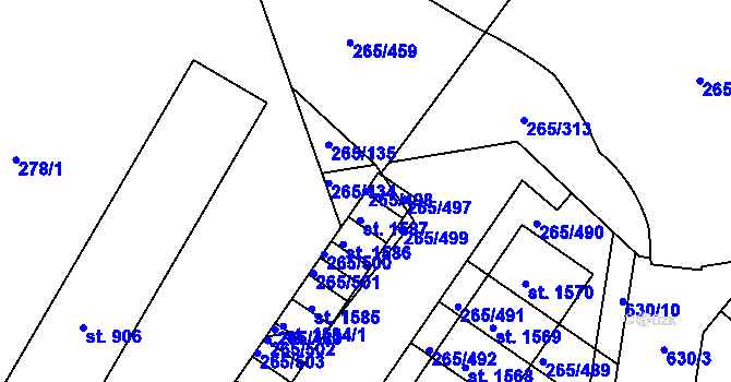 Parcela st. 265/498 v KÚ Neředín, Katastrální mapa