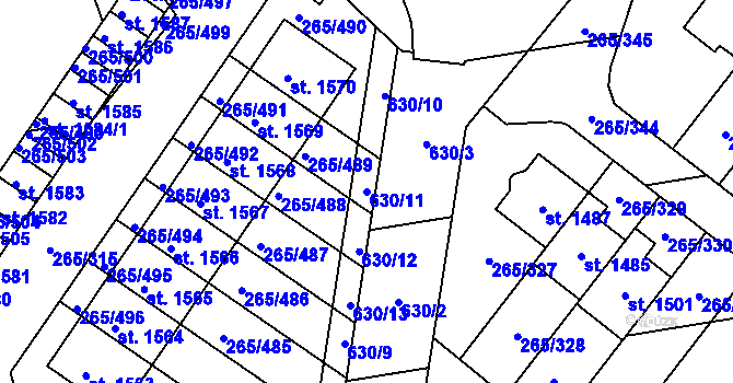 Parcela st. 630/11 v KÚ Neředín, Katastrální mapa
