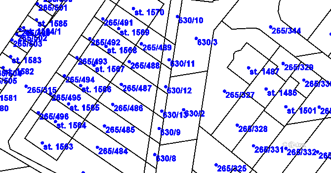 Parcela st. 630/12 v KÚ Neředín, Katastrální mapa
