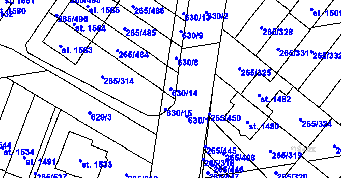 Parcela st. 630/14 v KÚ Neředín, Katastrální mapa