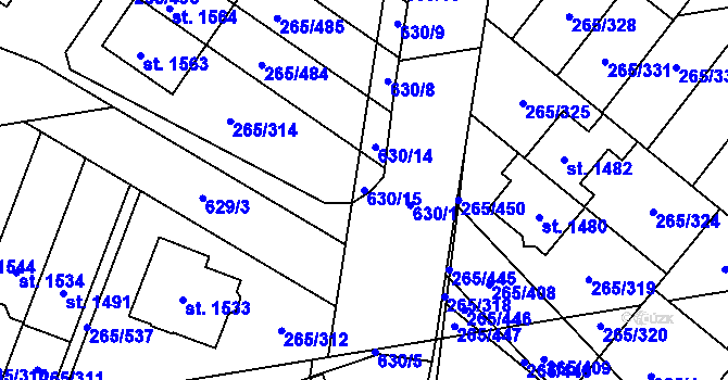 Parcela st. 630/15 v KÚ Neředín, Katastrální mapa