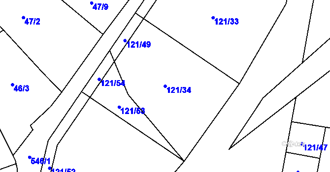 Parcela st. 121/34 v KÚ Neředín, Katastrální mapa