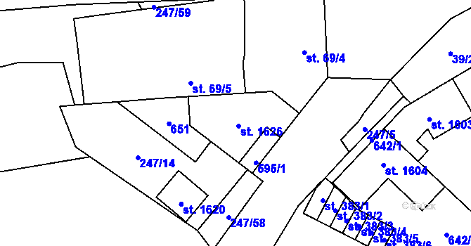 Parcela st. 595/2 v KÚ Neředín, Katastrální mapa