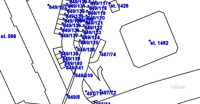 Parcela st. 487/74 v KÚ Neředín, Katastrální mapa
