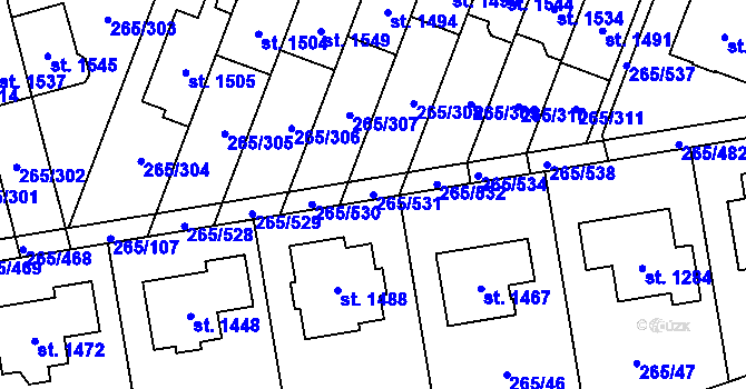 Parcela st. 265/531 v KÚ Neředín, Katastrální mapa